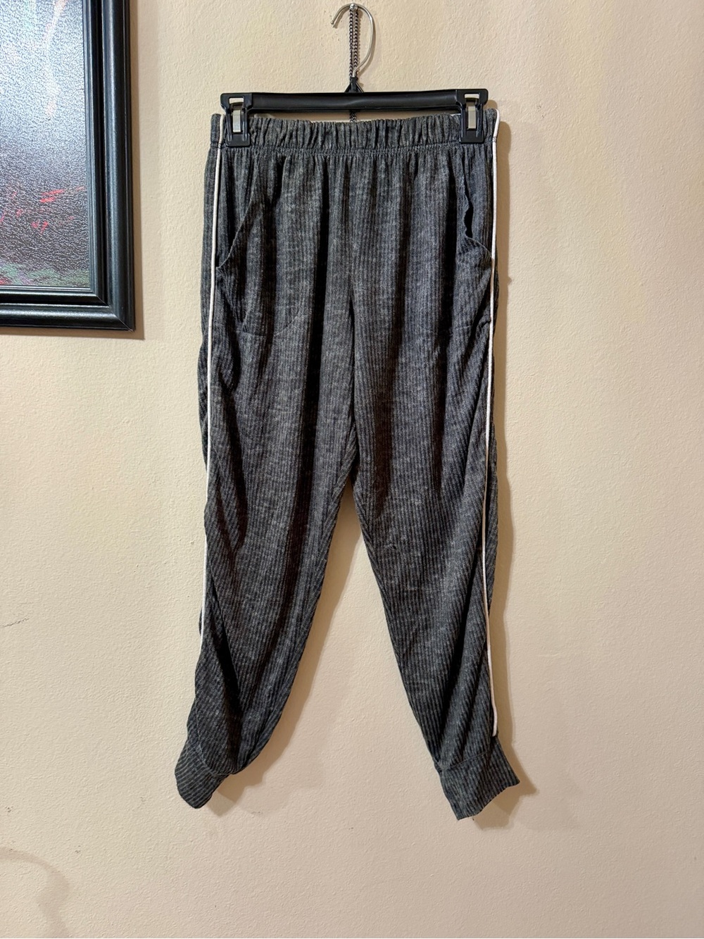 Men's Charcoal Ribbed Jockey Jogger Pants with Side Stripe